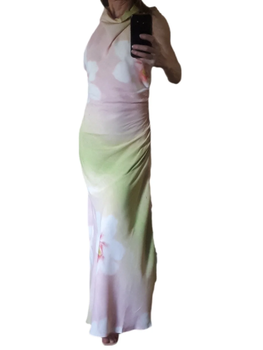 green and pink dress zara ZARA Green Pink White Linen Cut Out Open Back Long Maxi Dress size M 12 Summer
